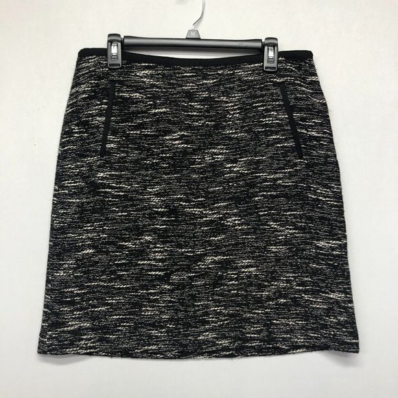 Talbots Women Black Tweed Skirt Wool Blend Pockets Size 10 Ribbon Trim M094 -24 - Picture 1 of 11